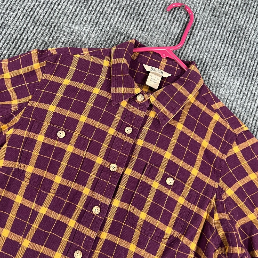 Duluth Trading Co Shirt Womens Small Purple Plaid Long Sleeve Button Up Outdoor